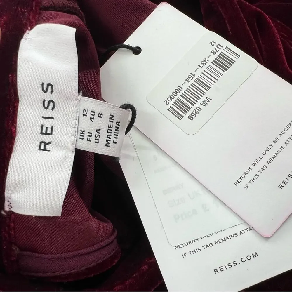 NWT Reiss Essie‎ Velvet Belted Mini Dress in Berry